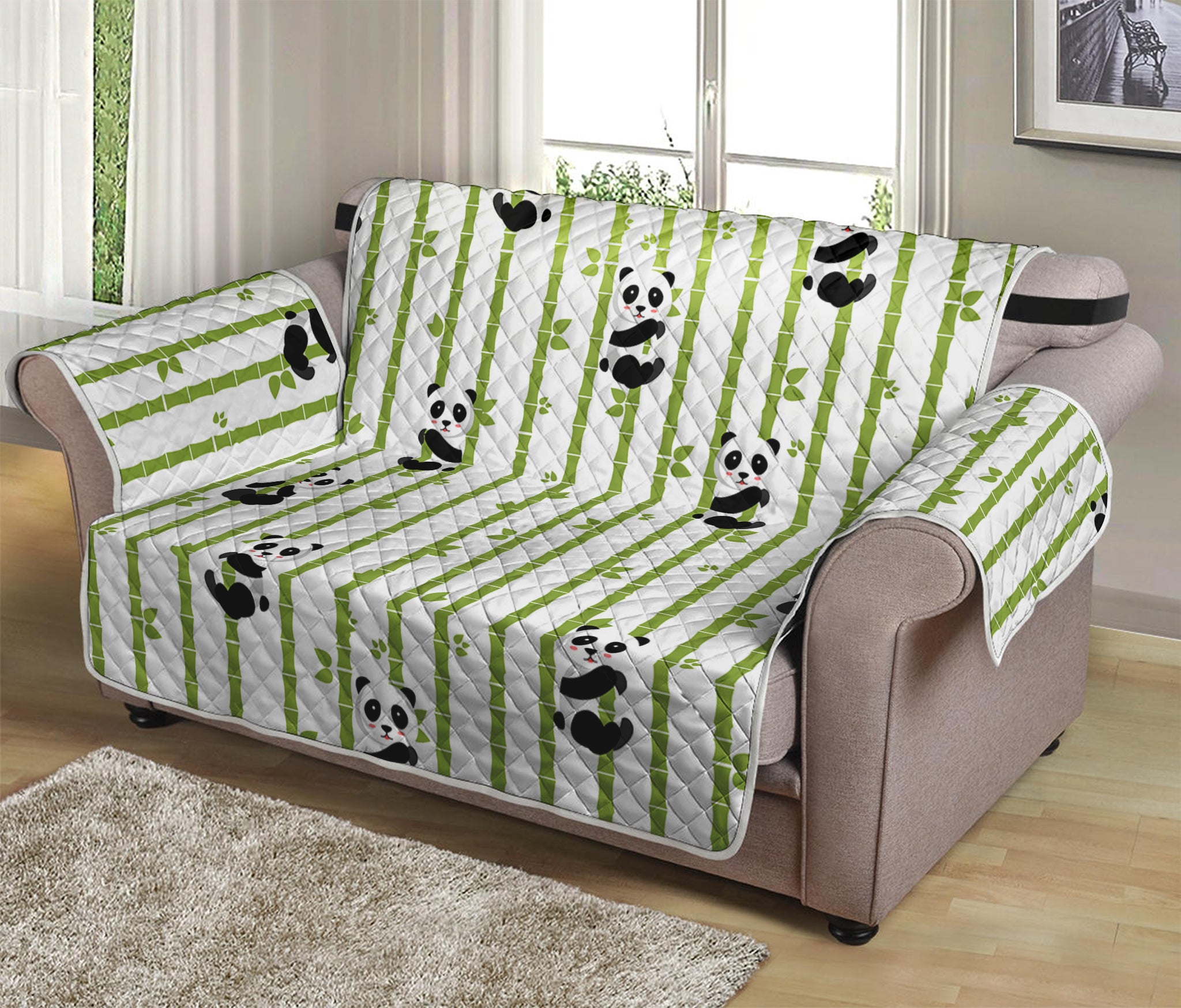 Cute Panda And Bamboo Pattern Print Loveseat Protector