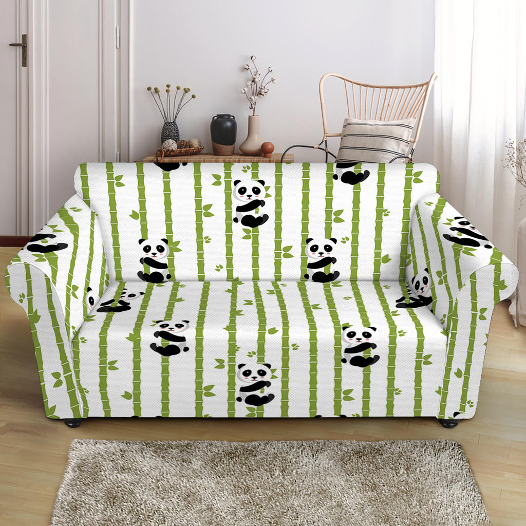 Cute Panda And Bamboo Pattern Print Loveseat Slipcover