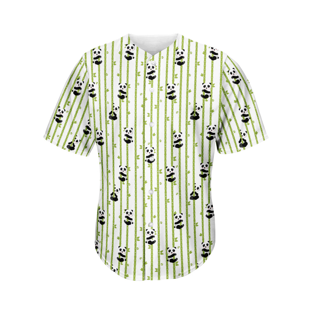 Cute Panda And Bamboo Pattern Print Men's Baseball Jersey