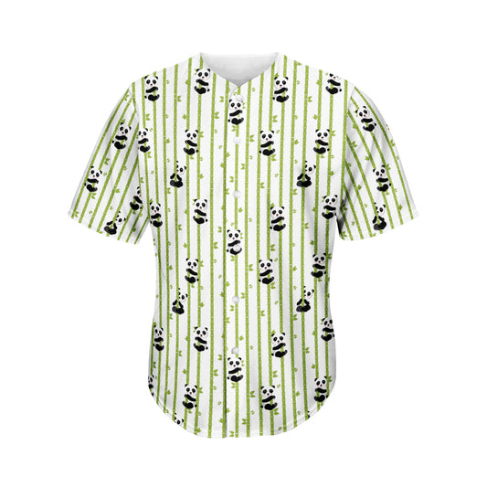 Cute Panda And Bamboo Pattern Print Men's Baseball Jersey