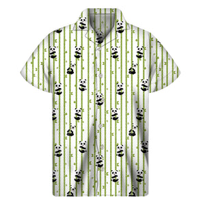 Cute Panda And Bamboo Pattern Print Men's Short Sleeve Shirt