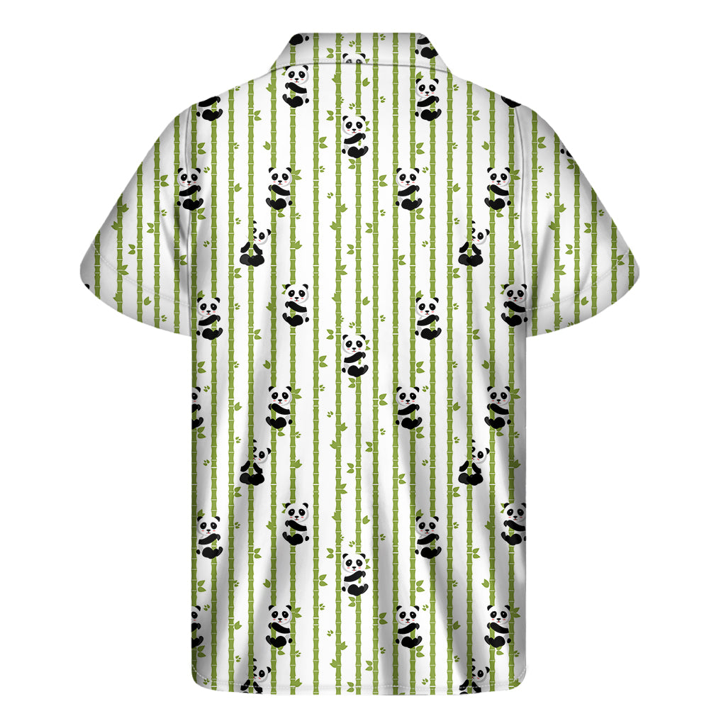 Cute Panda And Bamboo Pattern Print Men's Short Sleeve Shirt