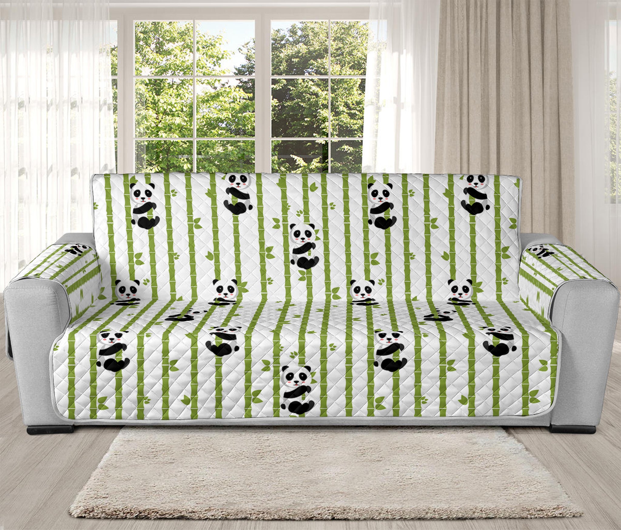 Cute Panda And Bamboo Pattern Print Oversized Sofa Protector