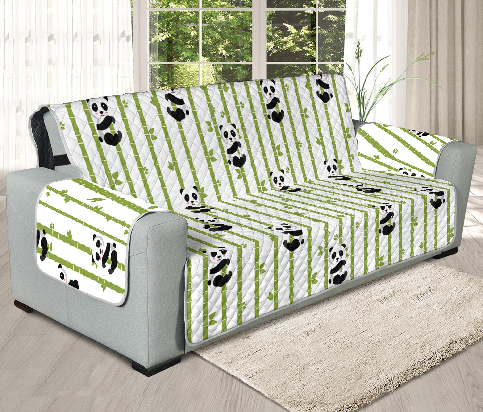 Cute Panda And Bamboo Pattern Print Oversized Sofa Protector