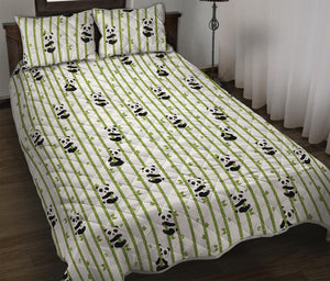 Cute Panda And Bamboo Pattern Print Quilt Bed Set