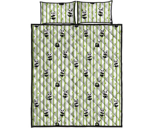 Cute Panda And Bamboo Pattern Print Quilt Bed Set