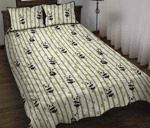 Cute Panda And Bamboo Pattern Print Quilt Bed Set