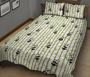 Cute Panda And Bamboo Pattern Print Quilt Bed Set