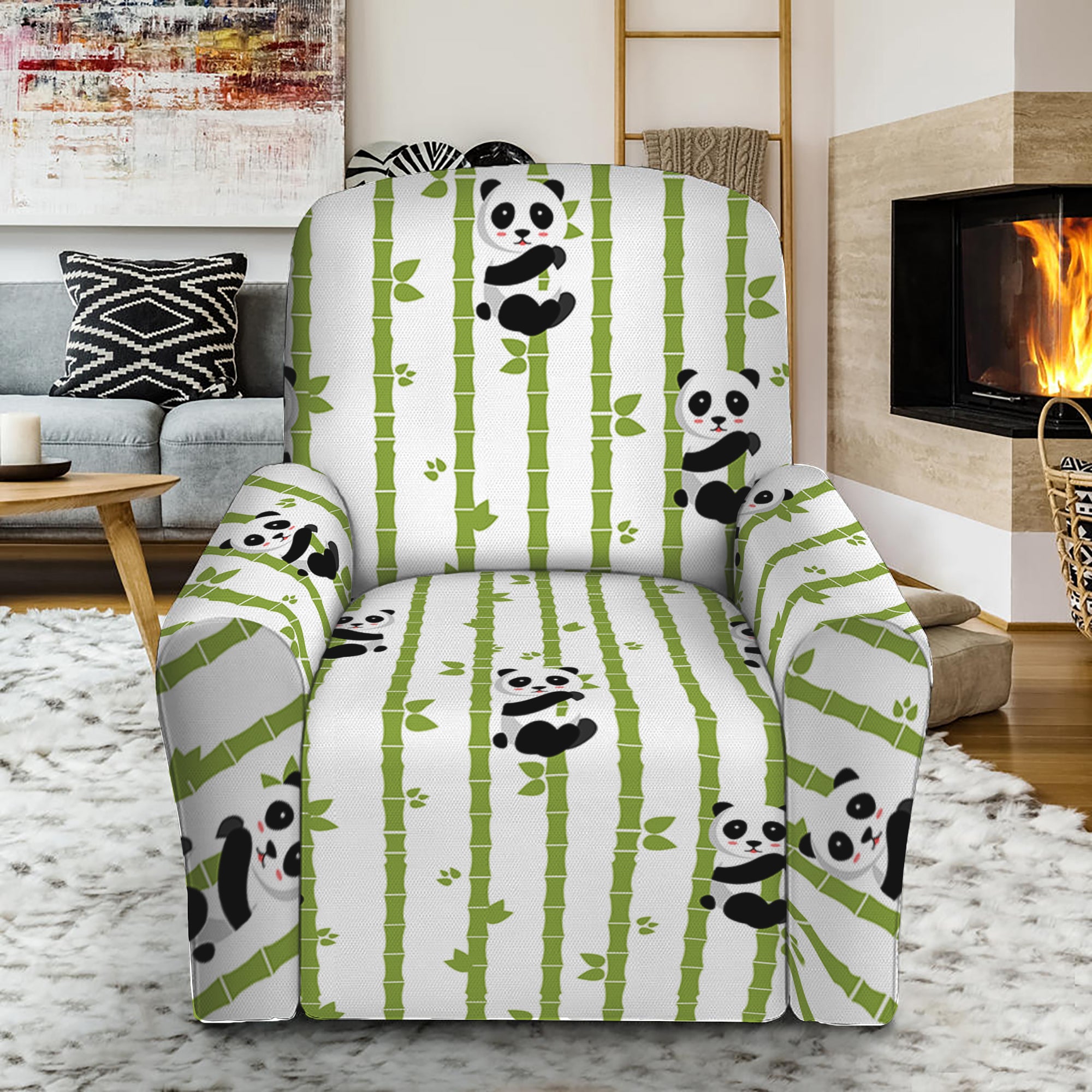 Cute Panda And Bamboo Pattern Print Recliner Slipcover