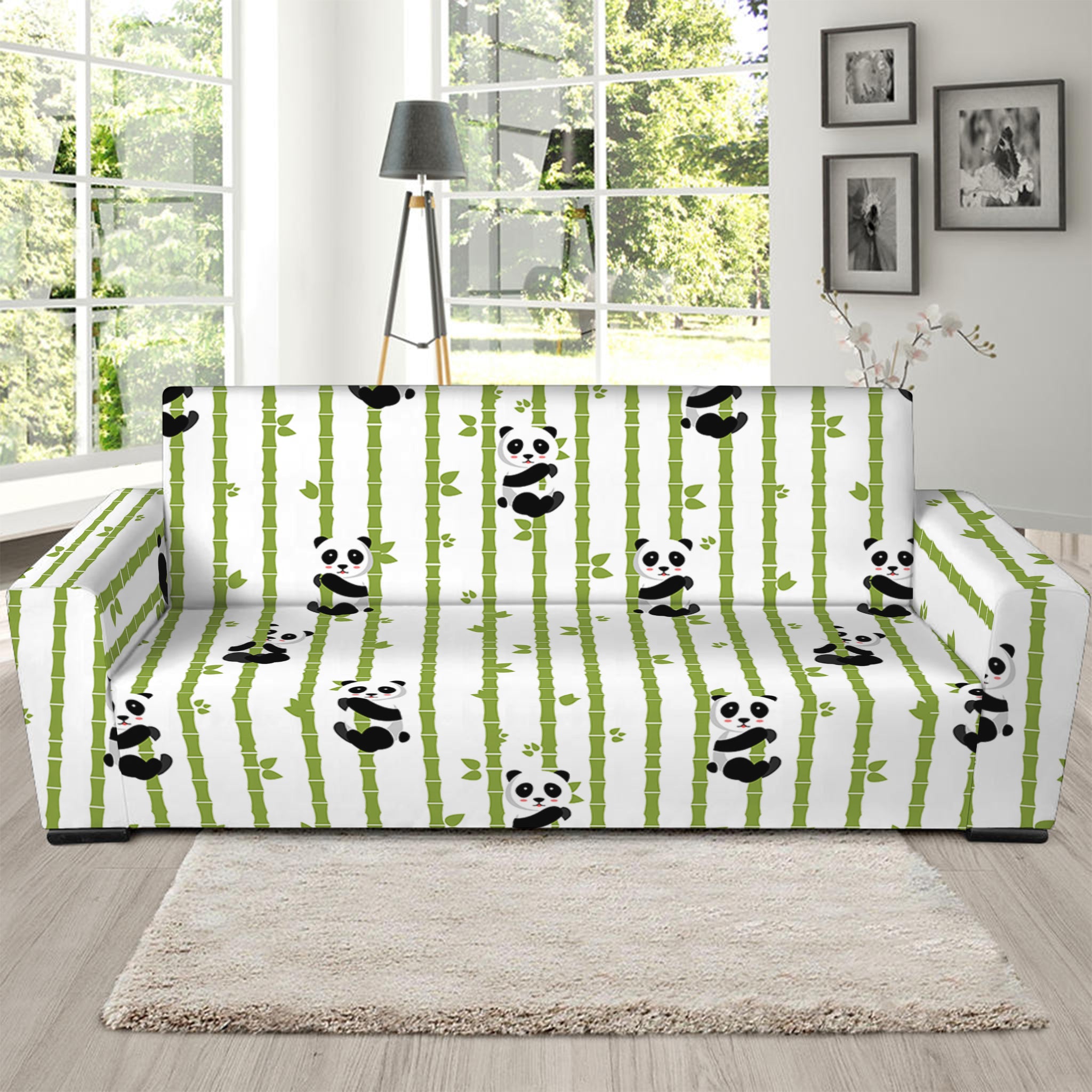 Cute Panda And Bamboo Pattern Print Sofa Slipcover