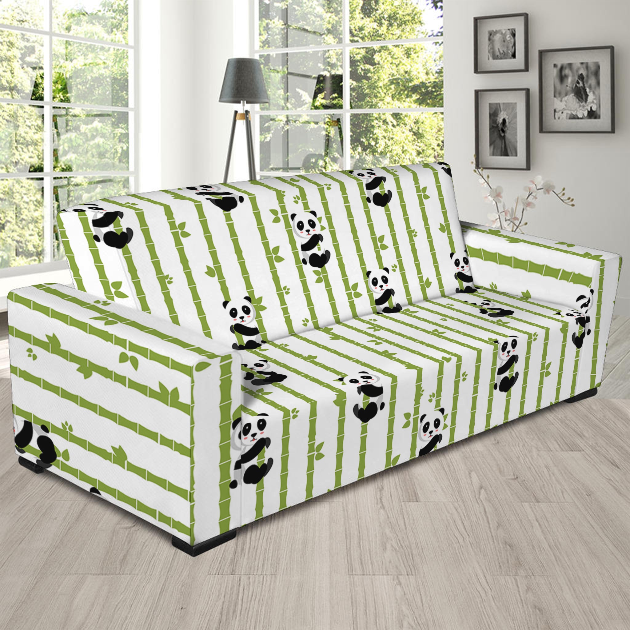 Cute Panda And Bamboo Pattern Print Sofa Slipcover