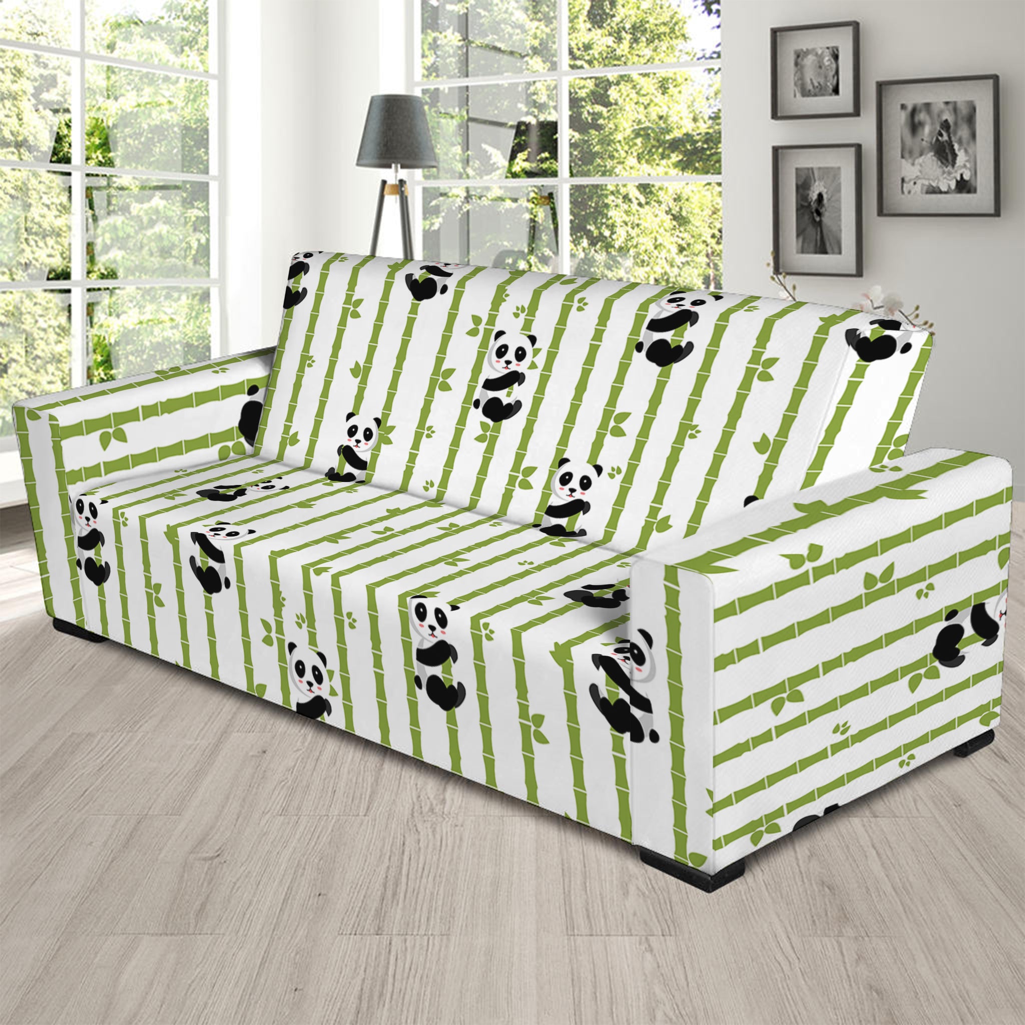 Cute Panda And Bamboo Pattern Print Sofa Slipcover