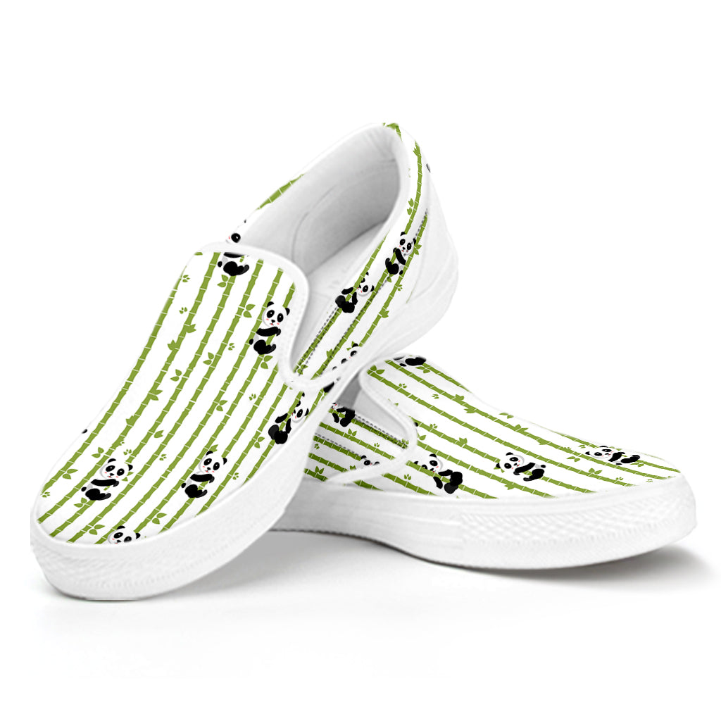 Cute Panda And Bamboo Pattern Print White Slip On Shoes