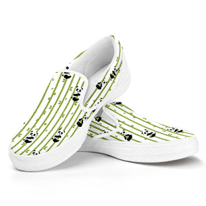 Cute Panda And Bamboo Pattern Print White Slip On Shoes