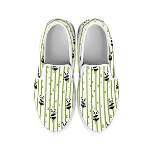 Cute Panda And Bamboo Pattern Print White Slip On Shoes