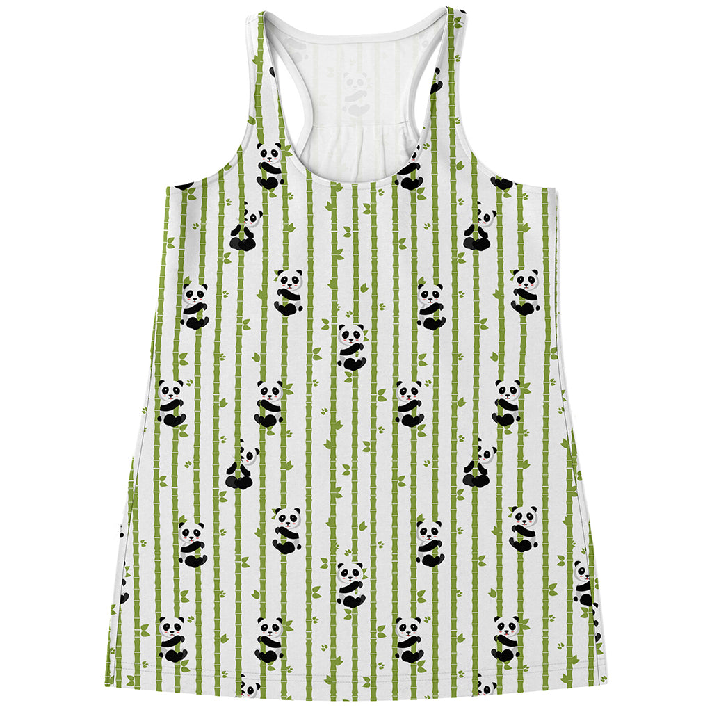 Cute Panda And Bamboo Pattern Print Women's Racerback Tank Top