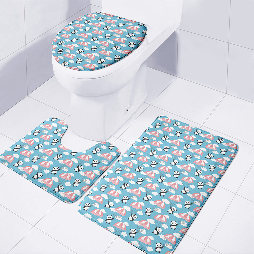 Cute Panda And Parachute Pattern Print 3 Piece Bath Mat Set