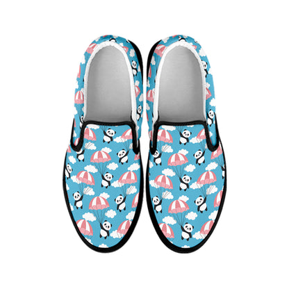 Cute Panda And Parachute Pattern Print Black Slip On Shoes