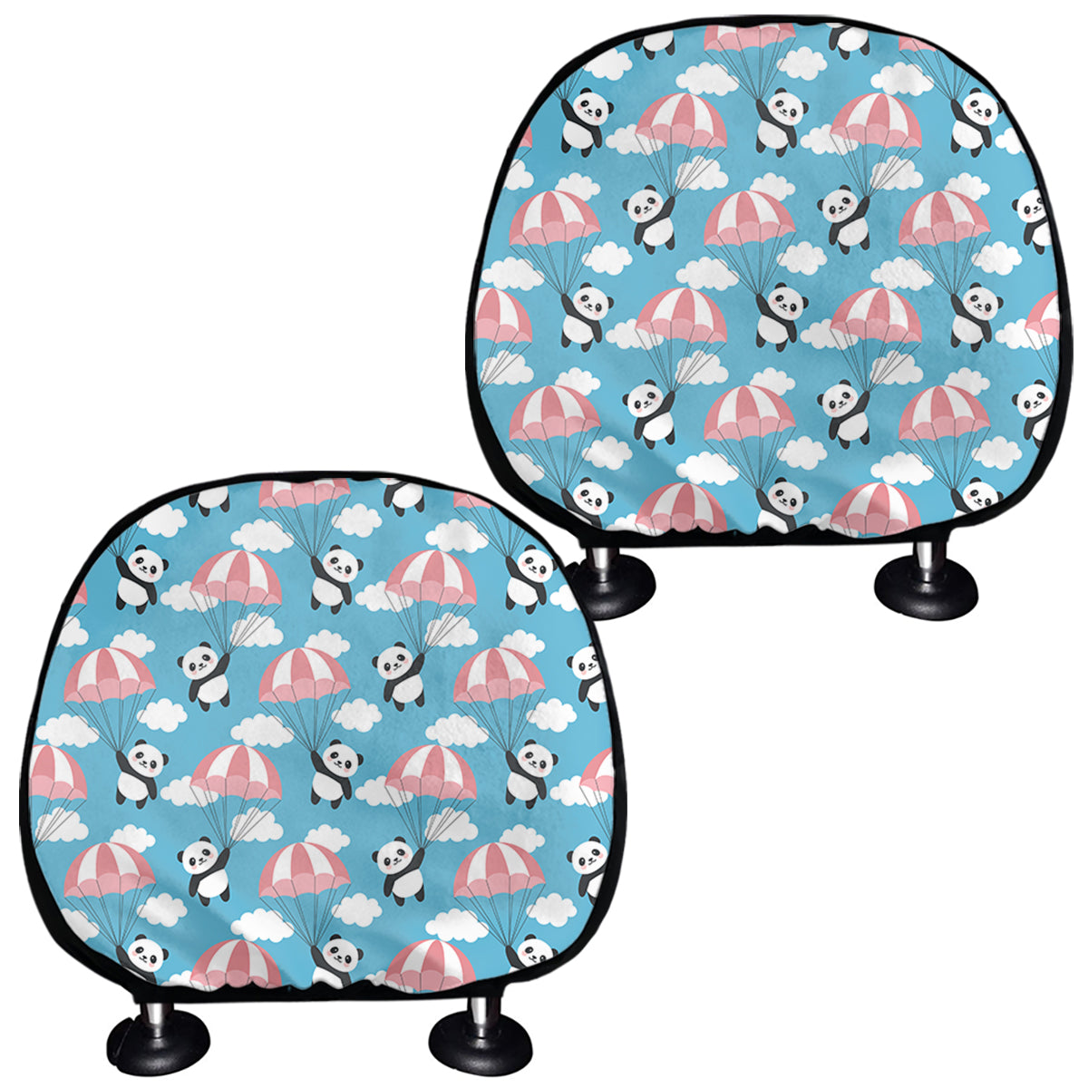 Cute Panda And Parachute Pattern Print Car Headrest Covers