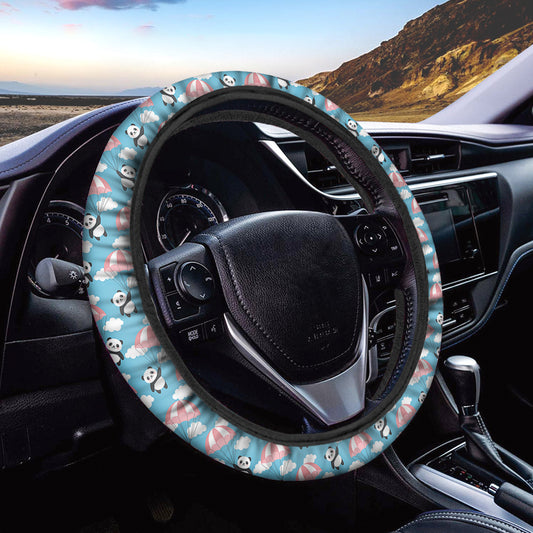 Cute Panda And Parachute Pattern Print Car Steering Wheel Cover