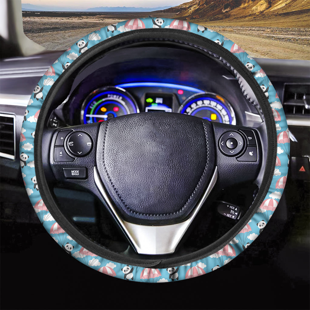 Cute Panda And Parachute Pattern Print Car Steering Wheel Cover