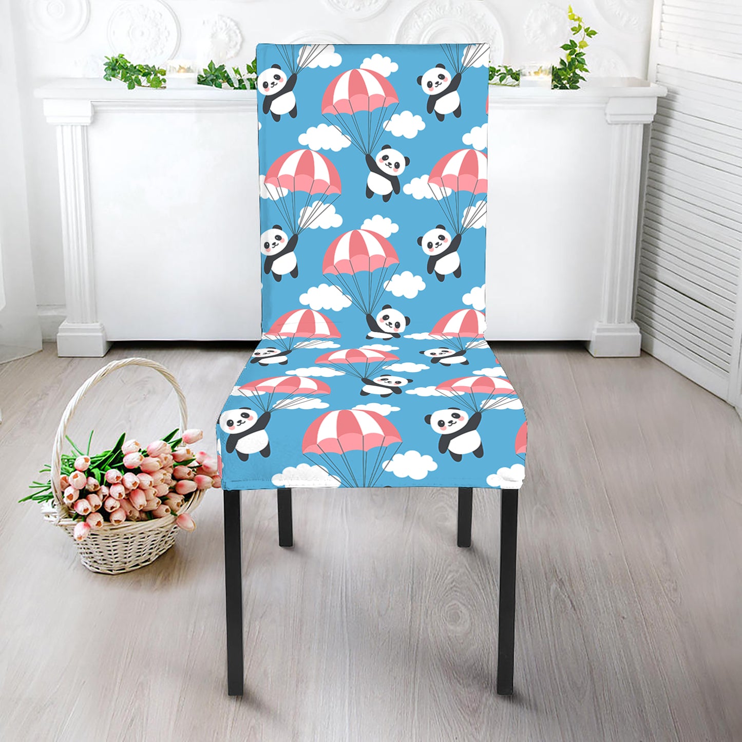 Cute Panda And Parachute Pattern Print Dining Chair Slipcover