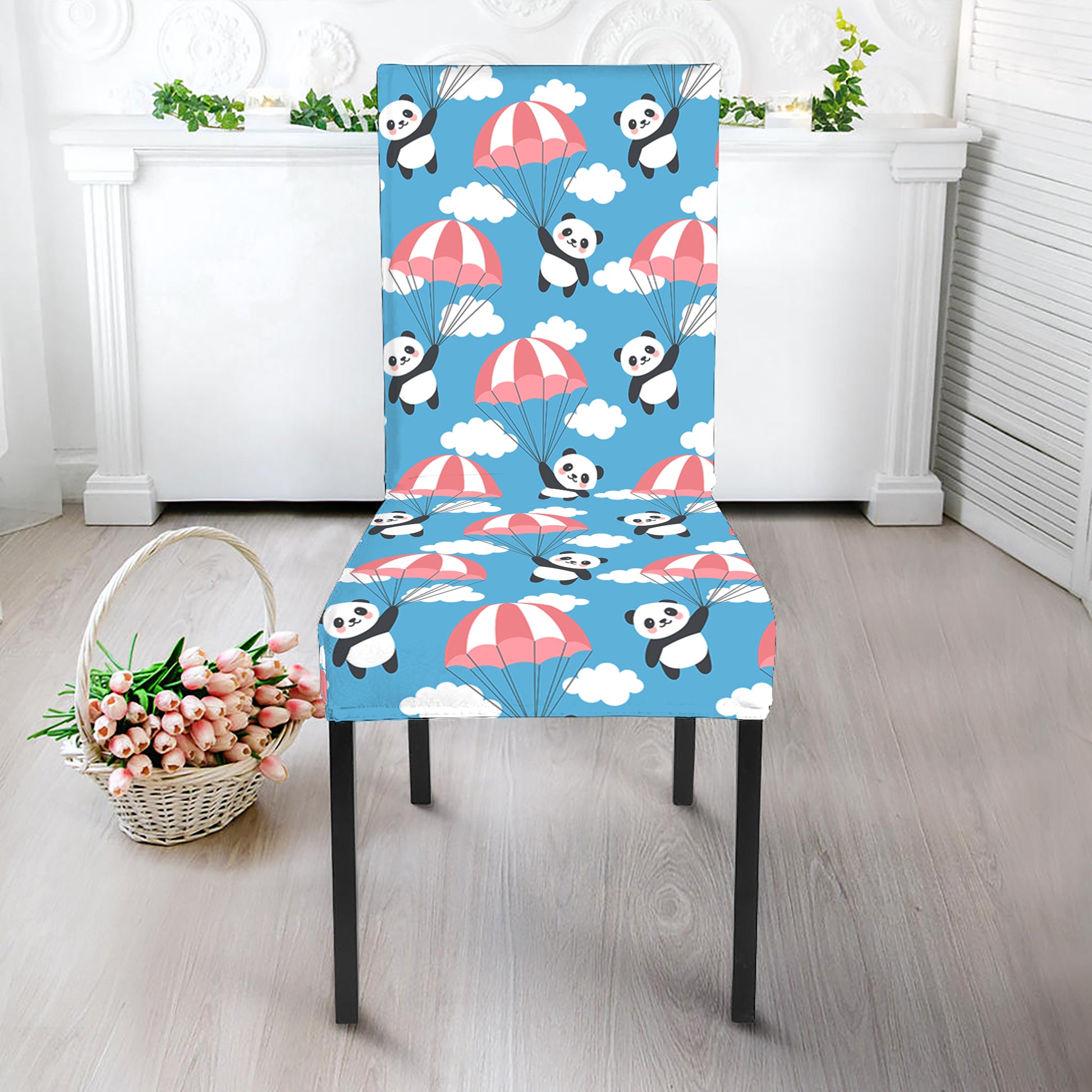 Cute Panda And Parachute Pattern Print Dining Chair Slipcover