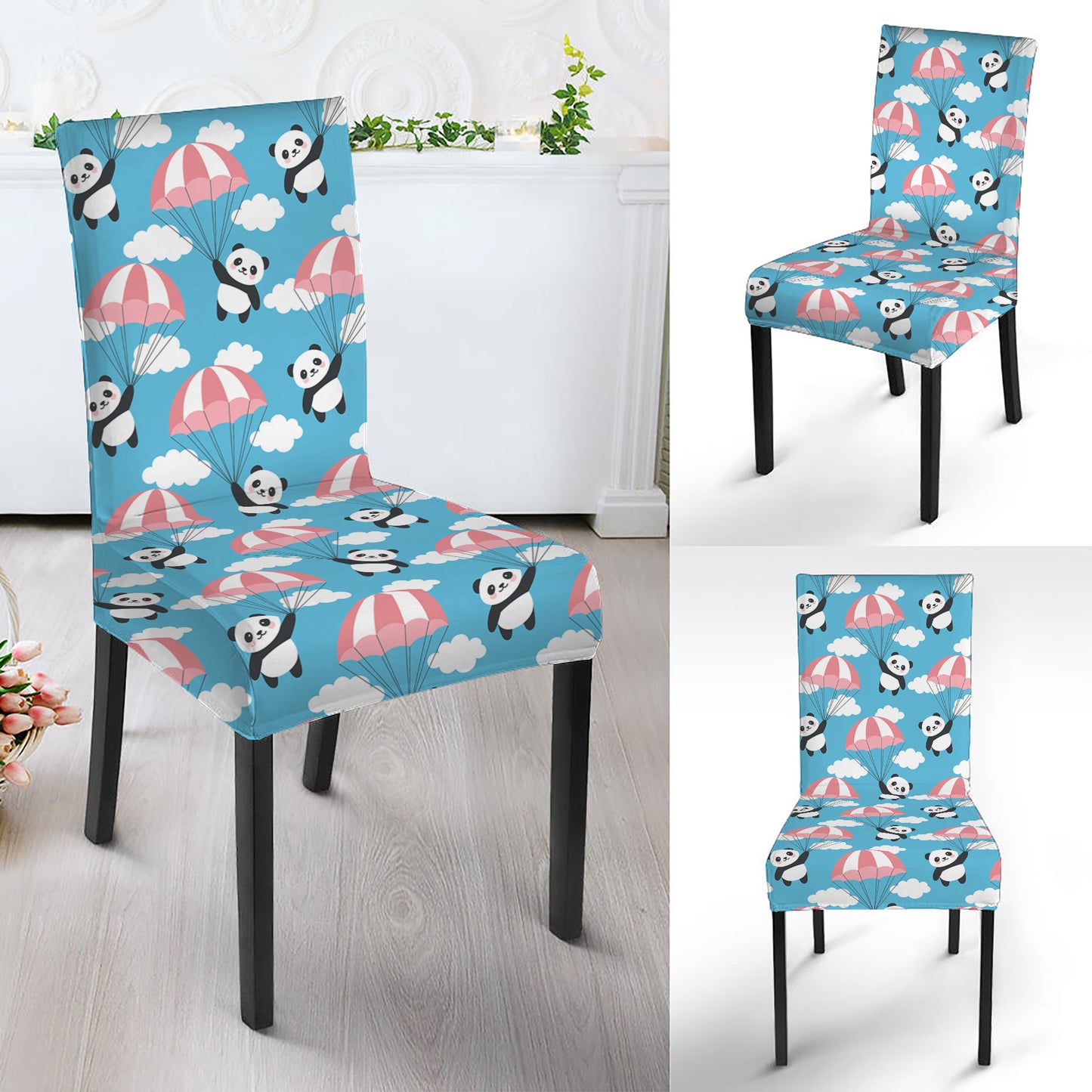 Cute Panda And Parachute Pattern Print Dining Chair Slipcover