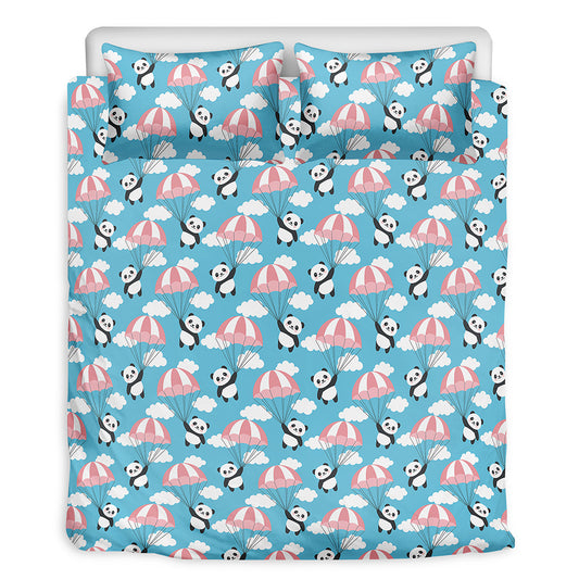 Cute Panda And Parachute Pattern Print Duvet Cover Bedding Set