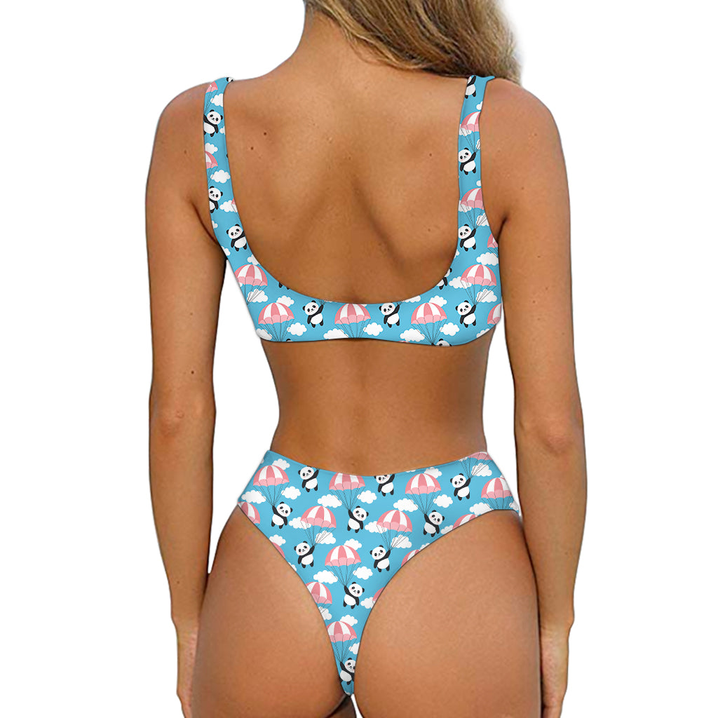 Cute Panda And Parachute Pattern Print Front Bow Tie Bikini