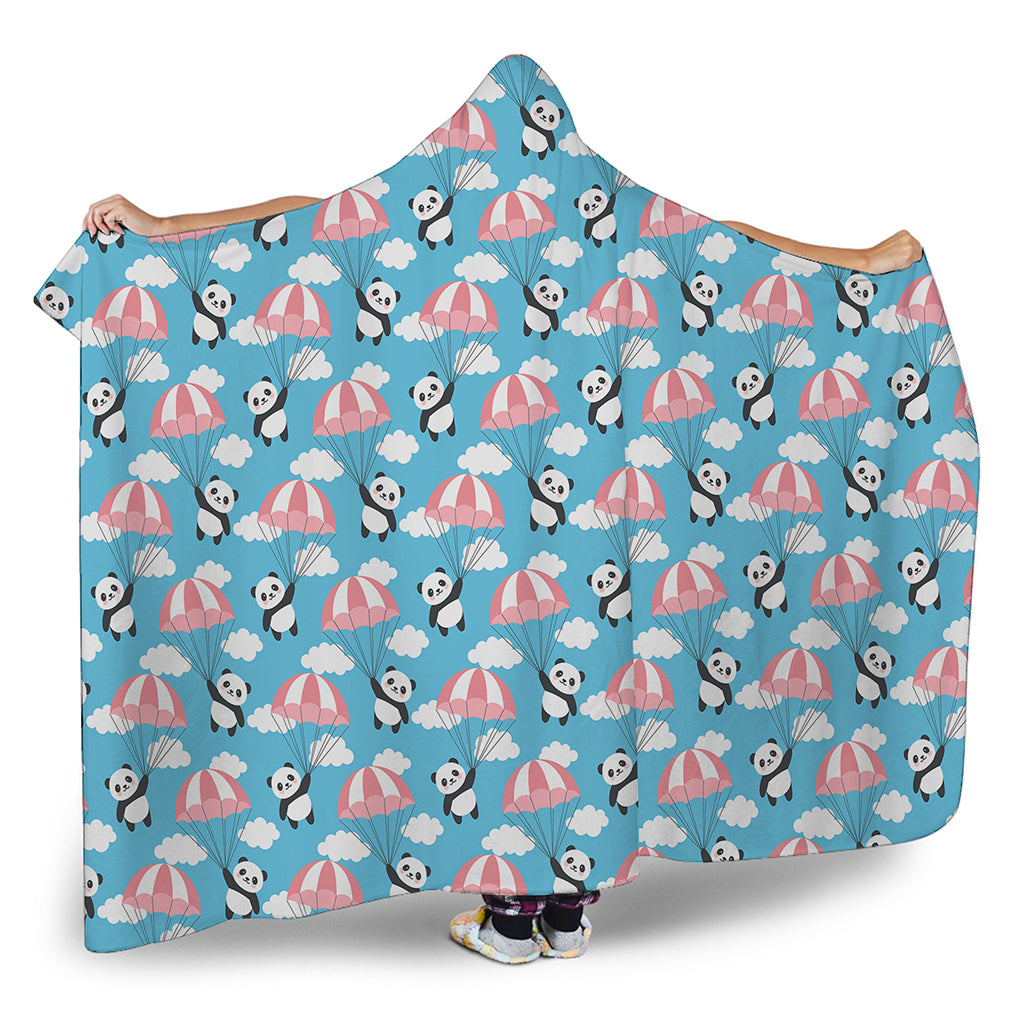 Cute Panda And Parachute Pattern Print Hooded Blanket