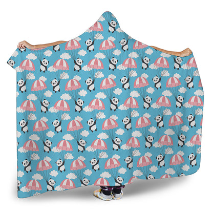 Cute Panda And Parachute Pattern Print Hooded Blanket