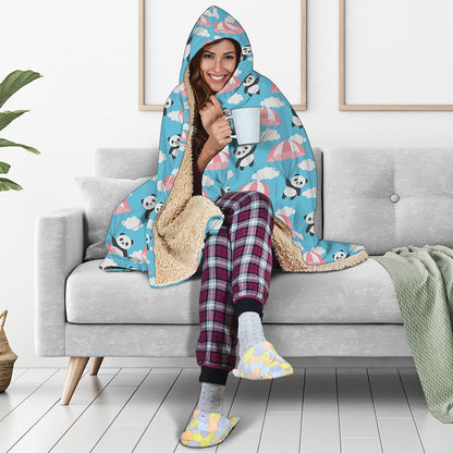 Cute Panda And Parachute Pattern Print Hooded Blanket