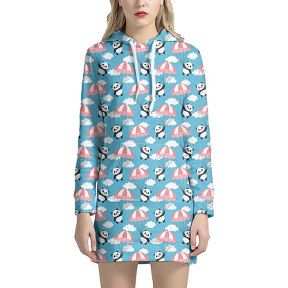 Cute Panda And Parachute Pattern Print Hoodie Dress