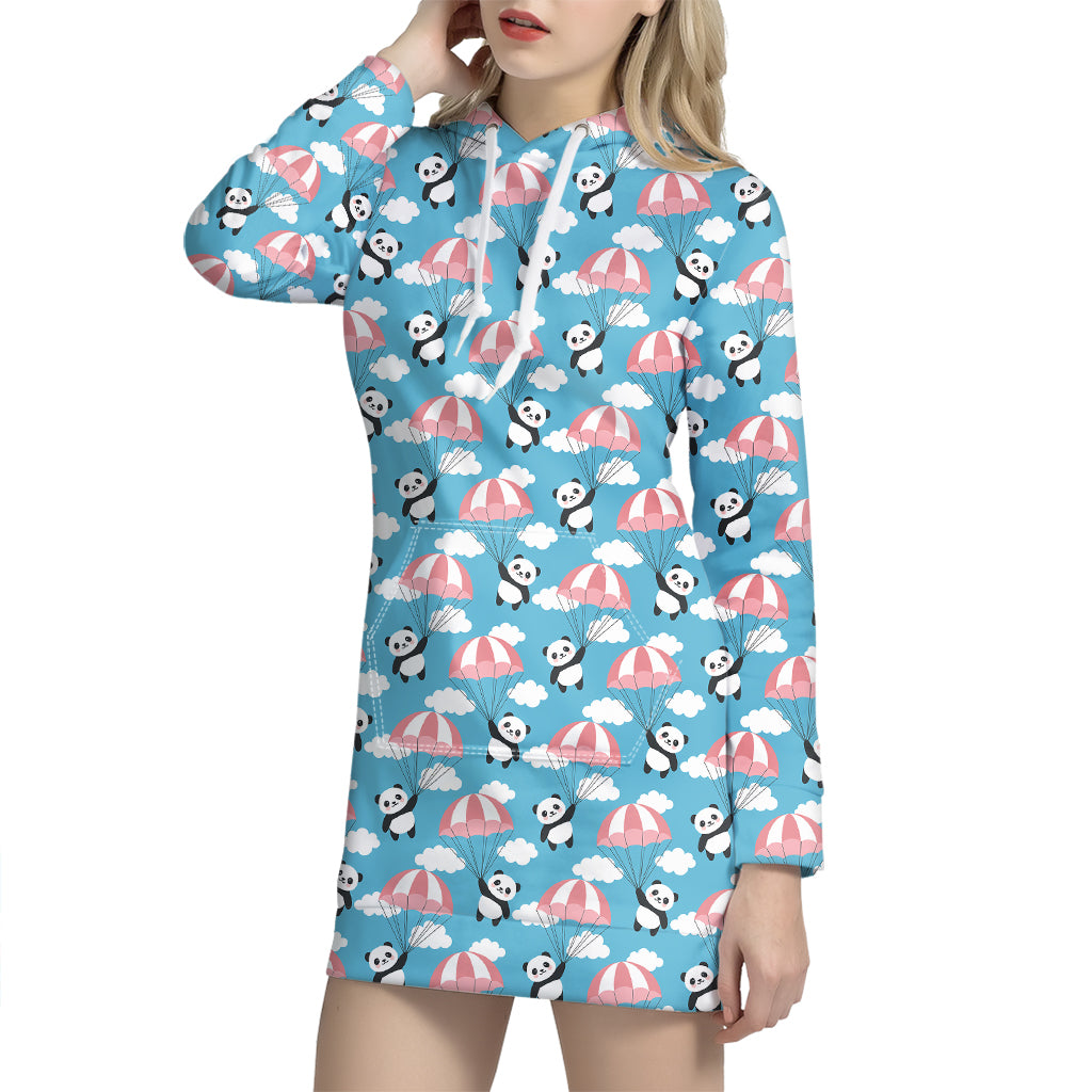 Cute Panda And Parachute Pattern Print Hoodie Dress