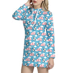 Cute Panda And Parachute Pattern Print Hoodie Dress