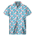 Cute Panda And Parachute Pattern Print Men's Short Sleeve Shirt