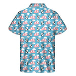 Cute Panda And Parachute Pattern Print Men's Short Sleeve Shirt