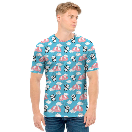 Cute Panda And Parachute Pattern Print Men's T-Shirt