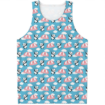 Cute Panda And Parachute Pattern Print Men's Tank Top