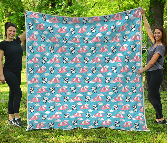 Cute Panda And Parachute Pattern Print Quilt