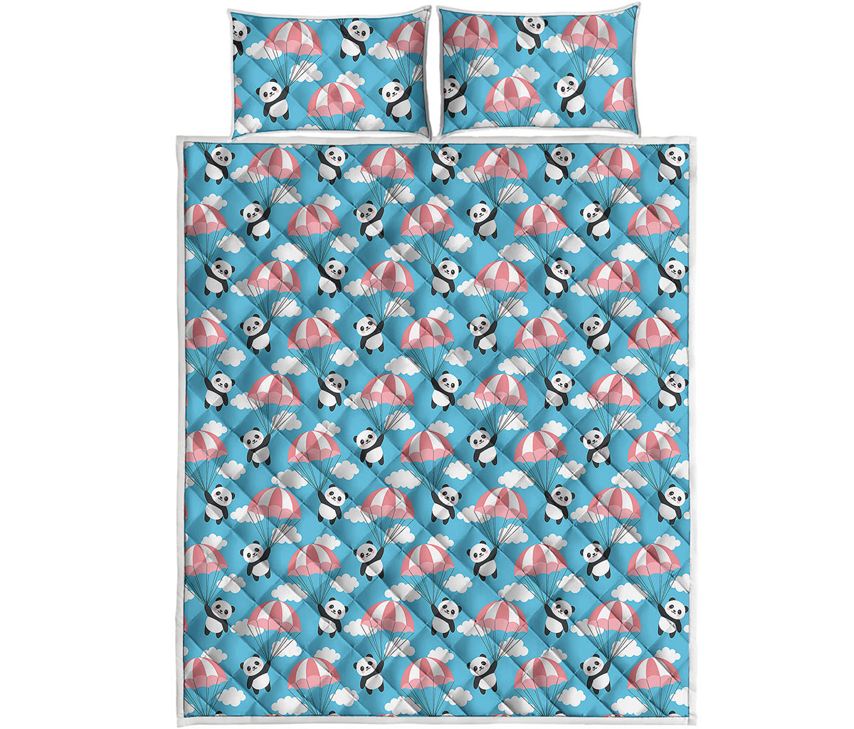 Cute Panda And Parachute Pattern Print Quilt Bed Set