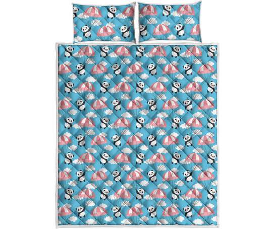 Cute Panda And Parachute Pattern Print Quilt Bed Set