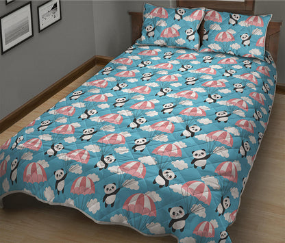 Cute Panda And Parachute Pattern Print Quilt Bed Set