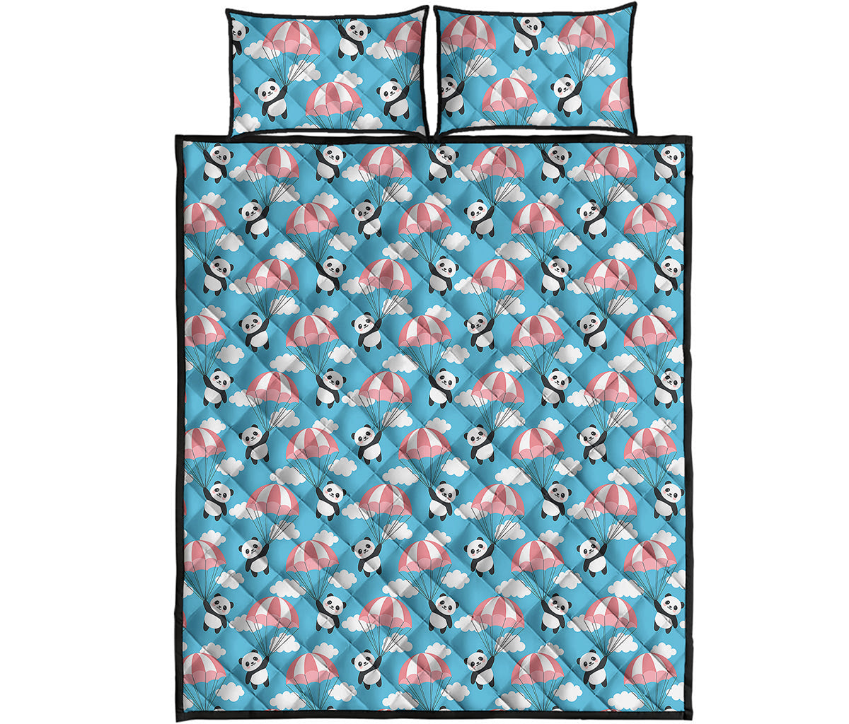 Cute Panda And Parachute Pattern Print Quilt Bed Set