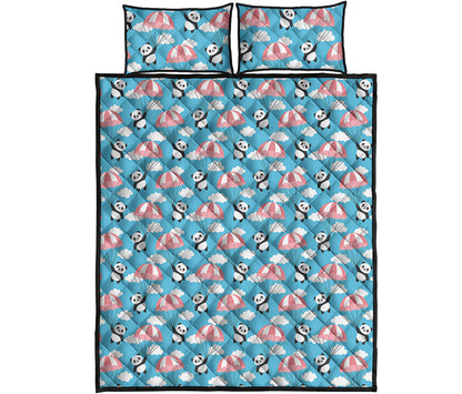 Cute Panda And Parachute Pattern Print Quilt Bed Set