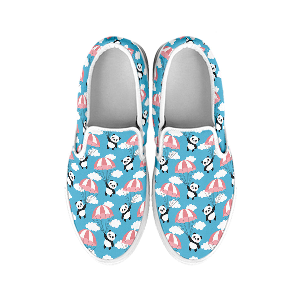 Cute Panda And Parachute Pattern Print White Slip On Shoes