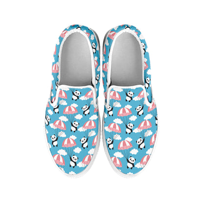 Cute Panda And Parachute Pattern Print White Slip On Shoes