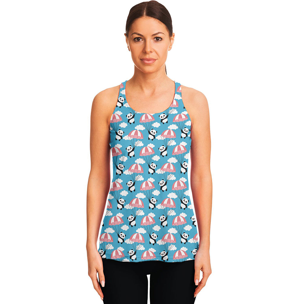 Cute Panda And Parachute Pattern Print Women's Racerback Tank Top