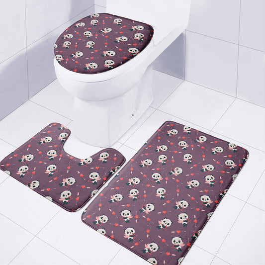 Cute Panda Cupid Valentine Pattern Print 3 Piece Bath Mat Set